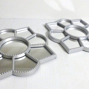 DEC1 - PAIR of MIRRORS Silver Frame MIRROR Flower Shape Living Room Laundry Room